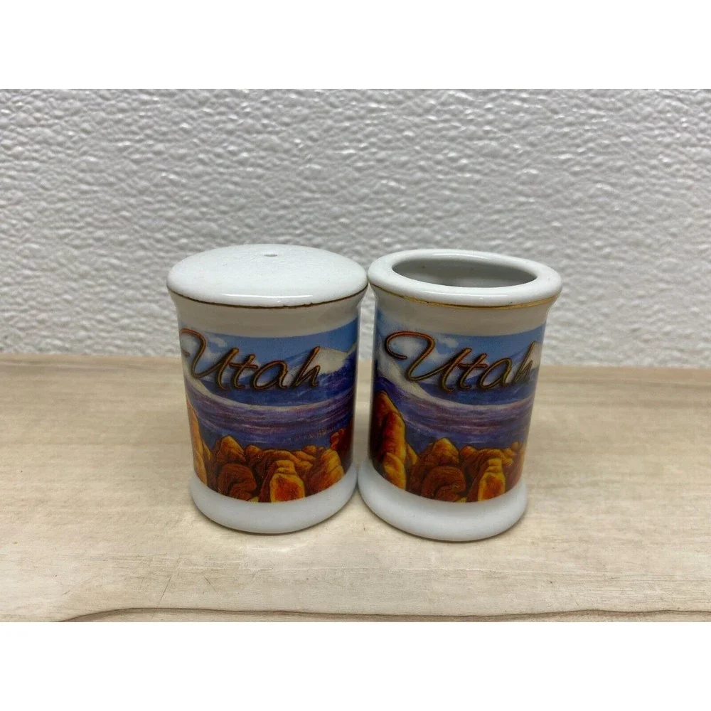 Vintage Utah Souvenir Ceramic Salt Shaker & Toothpick Holder